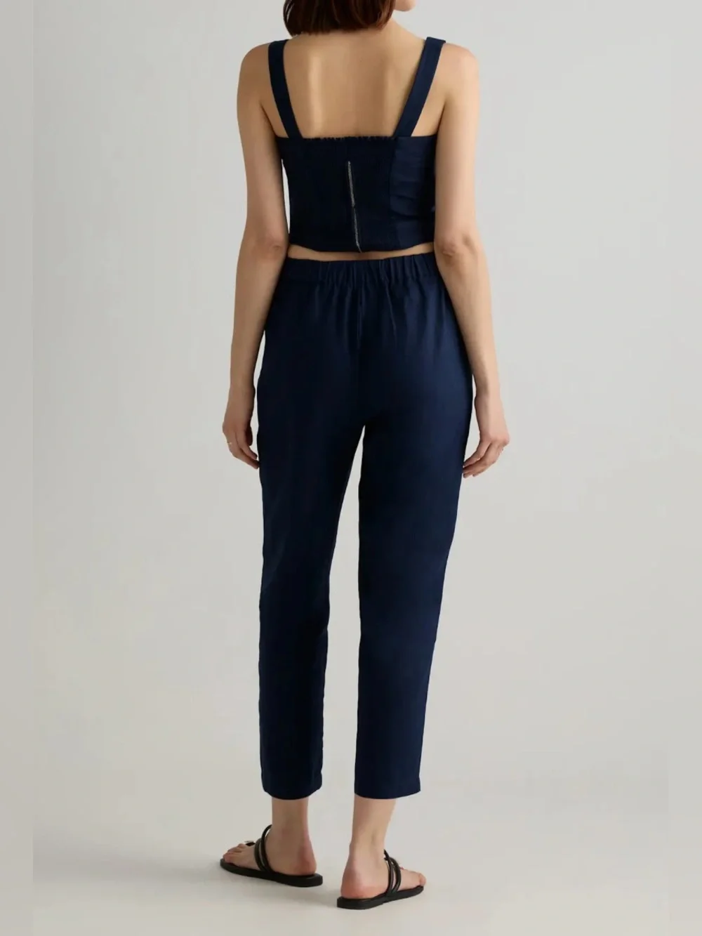Quince Italian Linen Navy Straight Leg Ankle Pants - Size XL